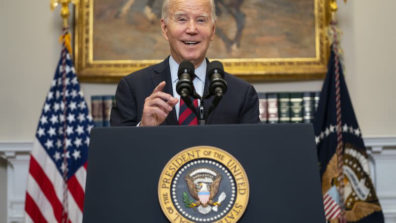 President Joe Biden delivers remarks on student loan debt forgiveness, in the Roosevelt Room of the White House on Wednesday, Oct. 4, 2023, in Washington.