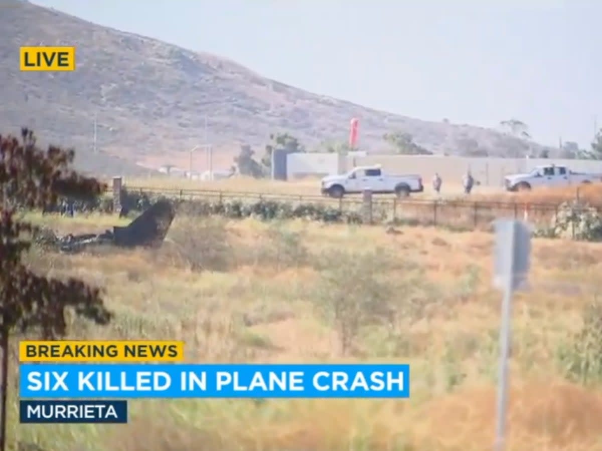 Six people were killed in a small plane crash in Riverside County, California (screengrab/ABC7)
