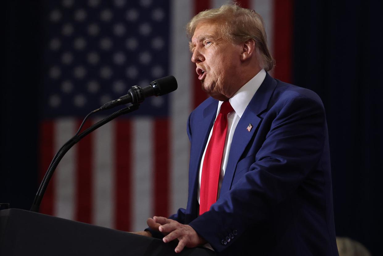 <span>Donald Trump campaigns in Green Bay, Wisconsin, on Tuesday.</span><span>Photograph: Scott Olson/Getty Images</span>