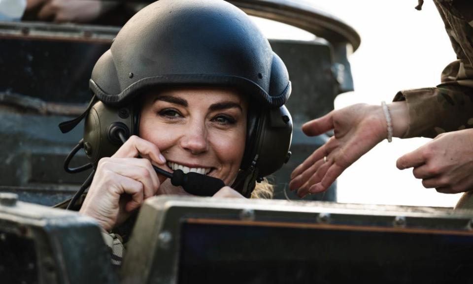 Duchess of Cambridge in military gear in a tank