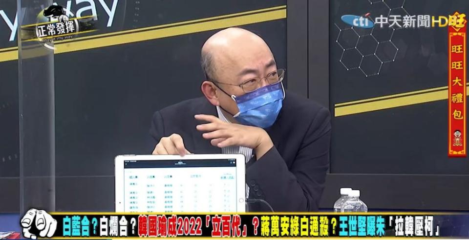 郭正亮透露，他看過的每一份民調皆顯示，蔣萬安的支持度從未過半。（圖／中天新聞）