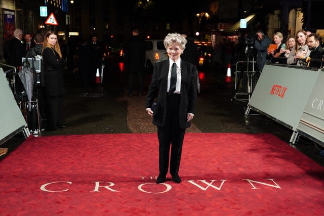 Imelda Staunton arrives at the world premiere of The Crown series five at the Theatre Royal in London  