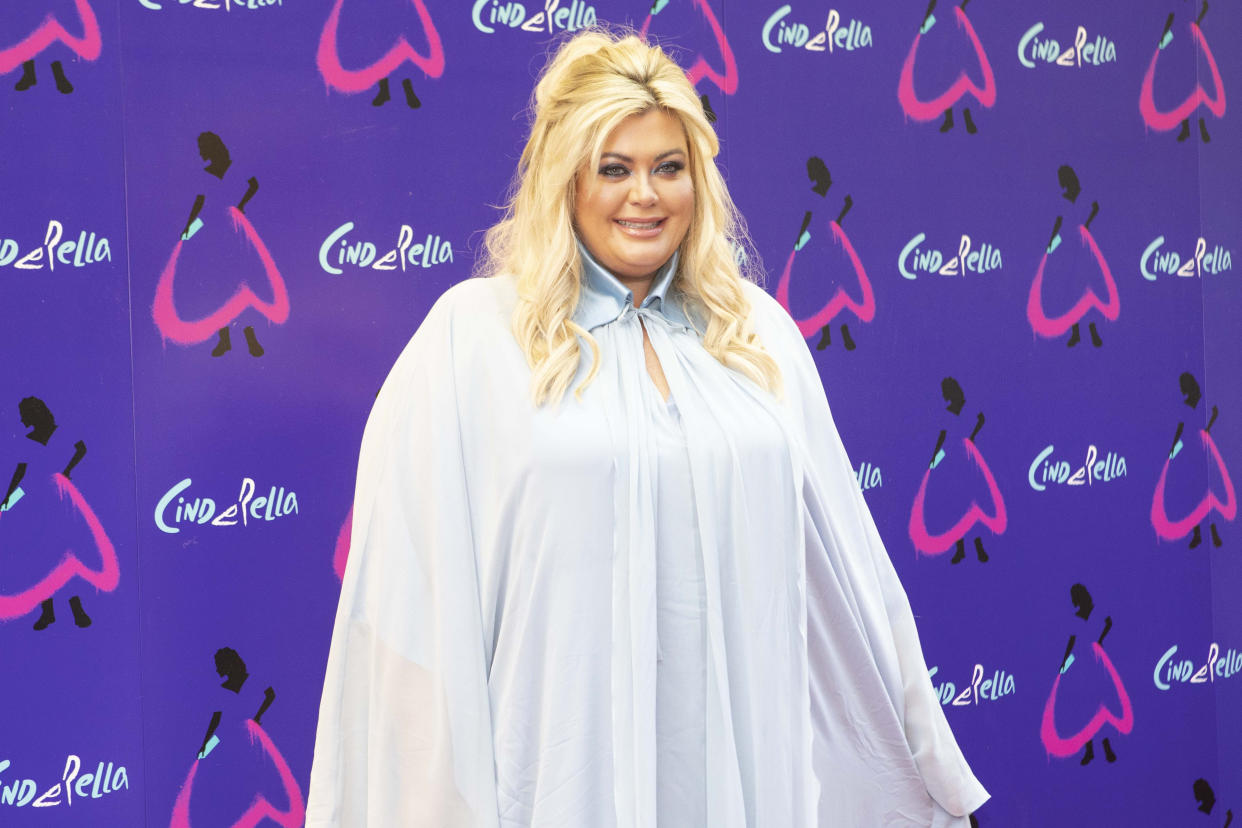 Gemma Collins arriving for the world premiere of Cinderella at the Gillian Lynne Theatre, in central London. The opening night of Andrew Lloyd Webber's production was rescheduled when a cast member tested positive for Covid-19. Picture date: Wednesday August 25, 2021. (Photo by Rick Findler/PA Images via Getty Images)