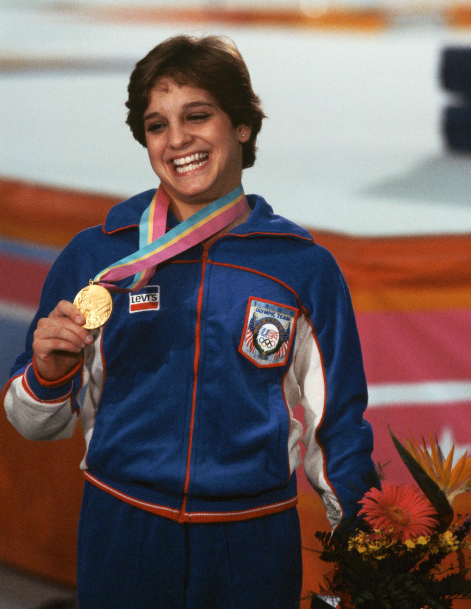 Mary Lou Retton with her gold medal in 1984