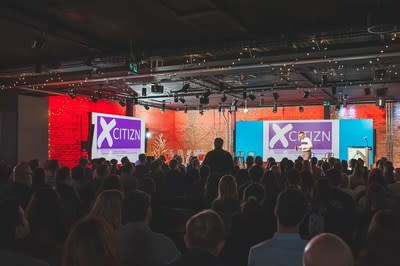 Murray Simser, Founder and CEO of CITIZN, pitching CITIZN to an audience of 200 people in Toronto, Canada. (CNW Group/Citizn Inc)