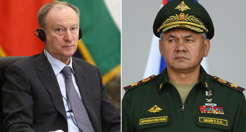 Nikolai Patrushev (left) and the defence minister Sergei Shoigu (right) pictured.