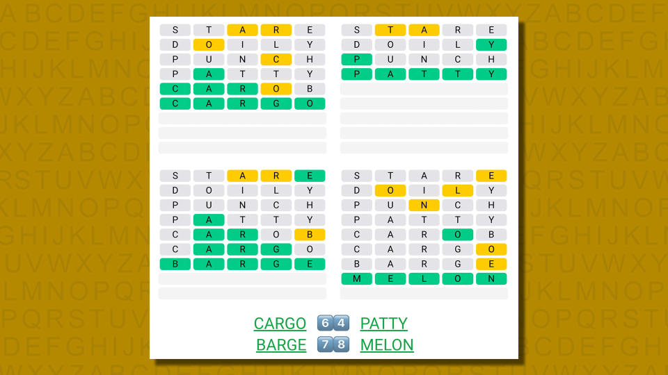 Quordle answers for game 567 on a yellow background