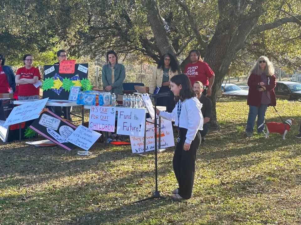 New Hanover County Schools student Liv Bellamy speaks out asking for help with the teaching positions that are facing cuts. She said she worries that she and her peers will not have enough teachers to be able to teach them.