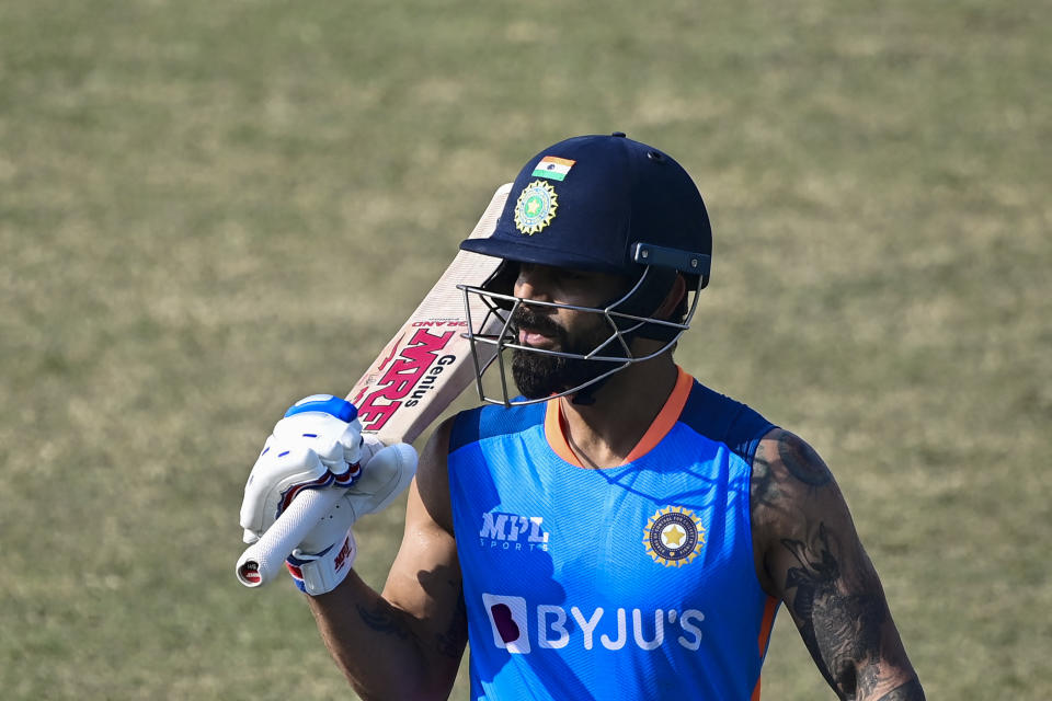 Seen here, Virat Kohli practices with the Indian cricket team.