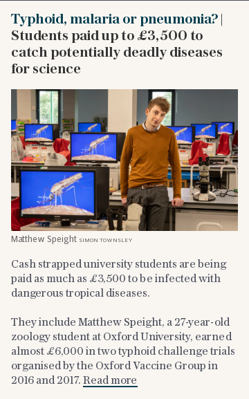 Typhoid, malaria or pneumonia? | Students paid up to £3,500 to catch potentially deadly diseases for science