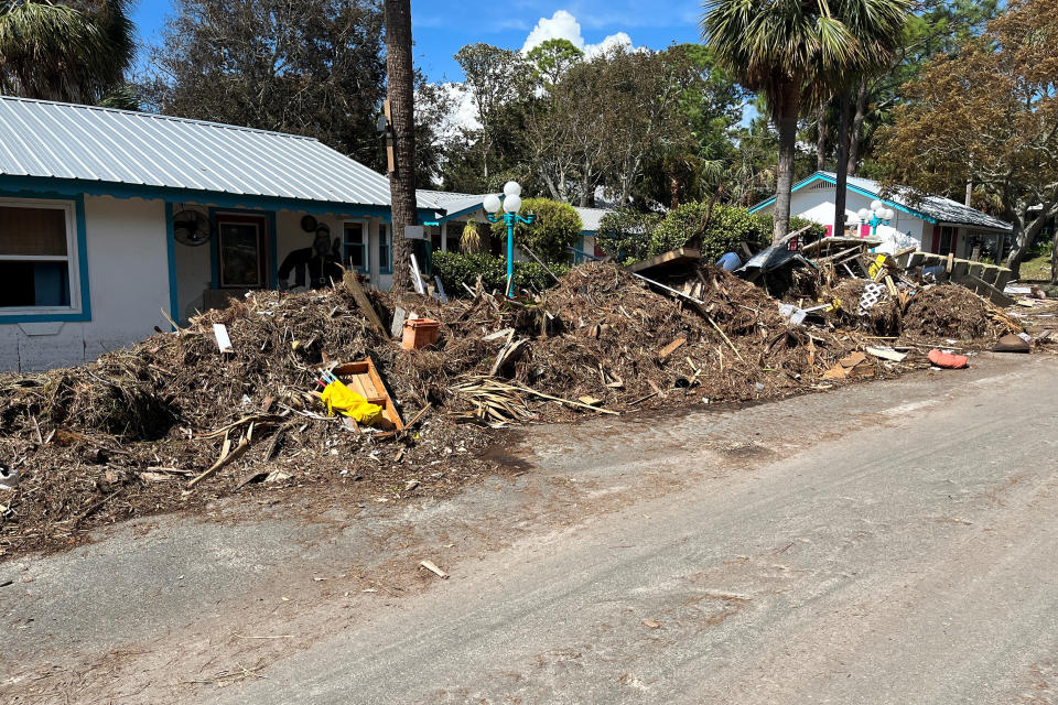 Faraway Inn in Cedar Key, Fla., following the passage of Hurricane Idalia. (Guad Venegas / NBC News)