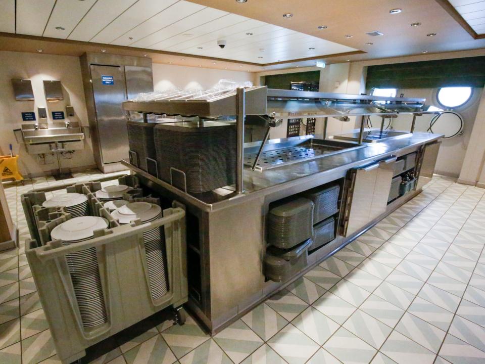 empty crew-only buffet of Silversea's new Silver Ray