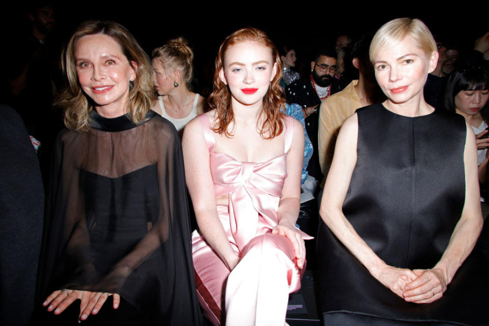 PARIS, FRANCE - JUNE 27: (EDITORIAL USE ONLY - For Non-Editorial use please seek approval from Fashion House) Calista Flockhart, Sadie Sink and Michelle Williams attend the Ashi Studio Haute Couture Fall/Winter 2024-2025 show as part of Paris Fashion Week on June 27, 2024 in Paris, France. (Photo by Julien Hekimian/Getty Images)