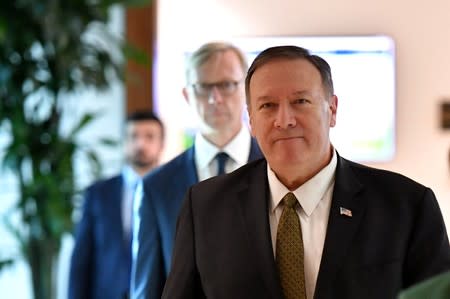 U.S. Secretary of State Mike Pompeo arrives at al-Bateen Air Base in Abu Dhabi