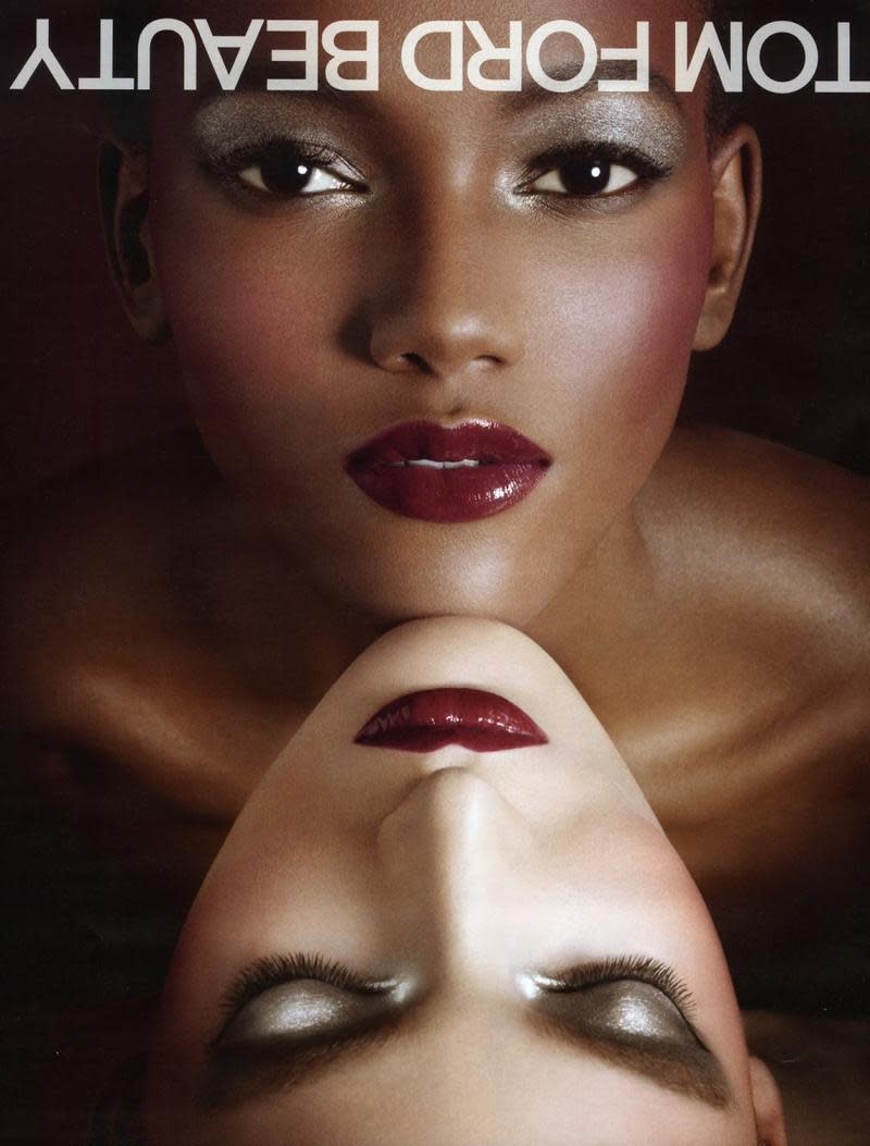 <p>Models Herieth Paul and Zuzanna Bijoch appeared together for the fall 2013 campaign, showing off rich, deep red lips and metallic eyes.</p>