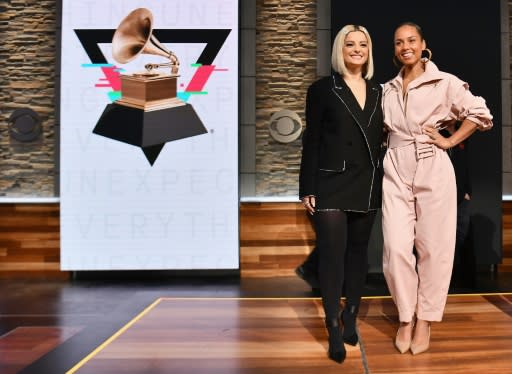 Bebe Rexha (L) and Alicia Keys presented the top Grammy nominations live on CBS