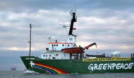 Greenpeace's Arctic protest ship the Arctic Sunrise pictured on September 17, 2013 somewhere off Russia's north-eastern coast in the Pechora Sea