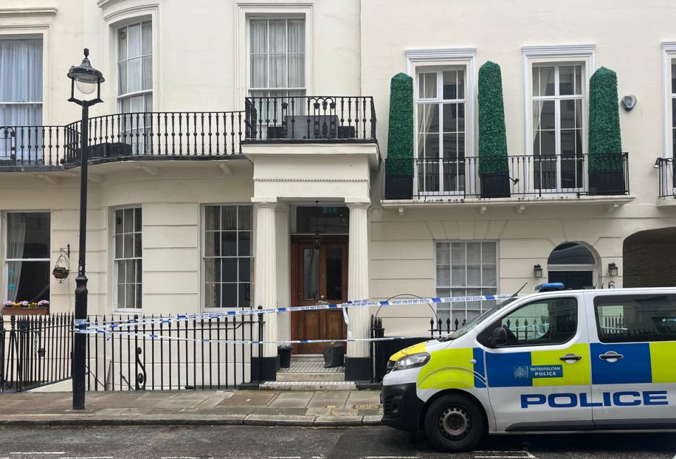 The scene on Stanhope Place, Bayswater, where a murder investigation is under way after the Hong Kong/Thai national was found dead (William Warnes/PA Wire)