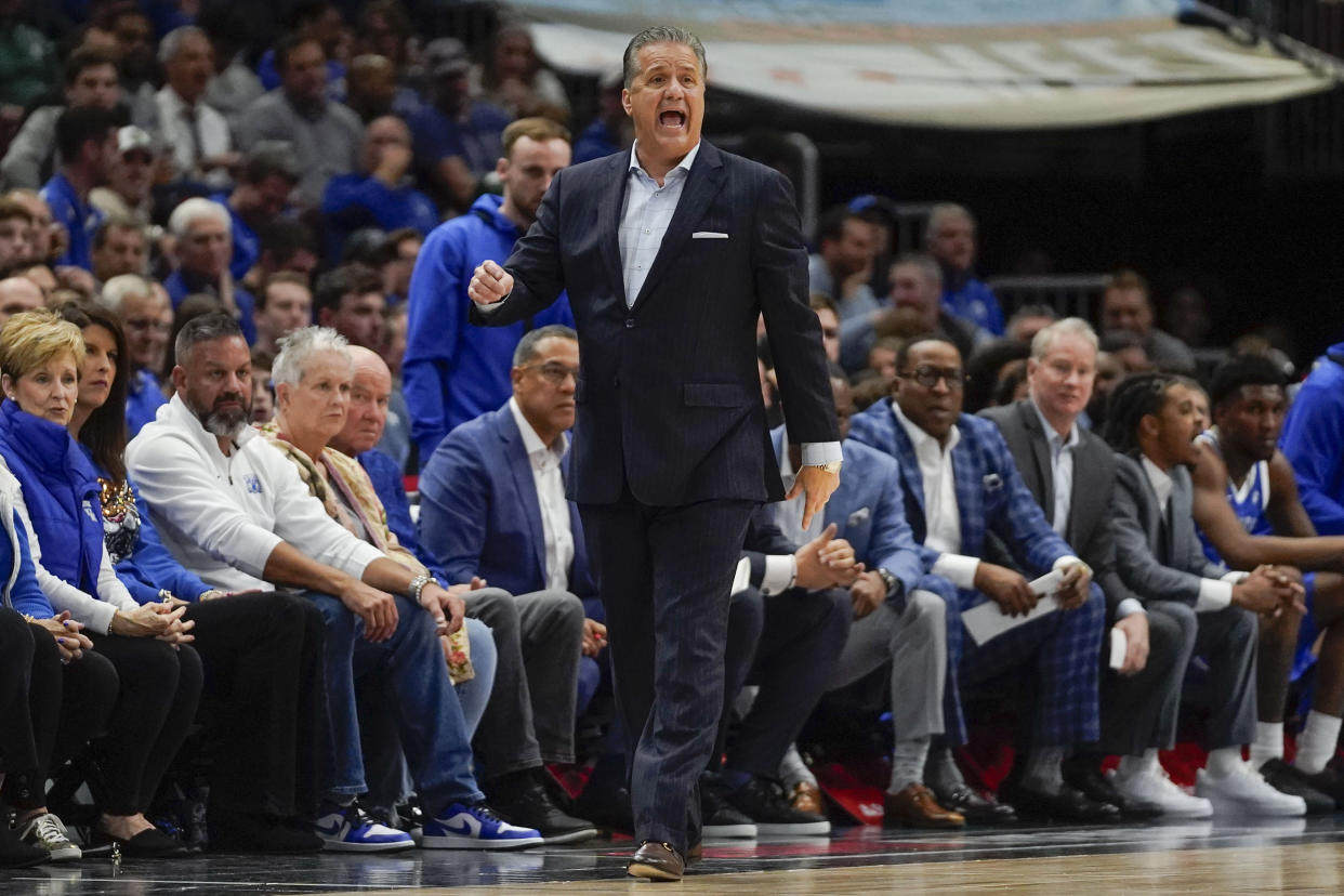 Kentucky head coach John Calipari has a lot to prove this season, so going toe-to-toe with No. 1 Kansas on Tuesday at the Champions Classic in Chicago may be an important first step. (AP Photo Erin Hooley)