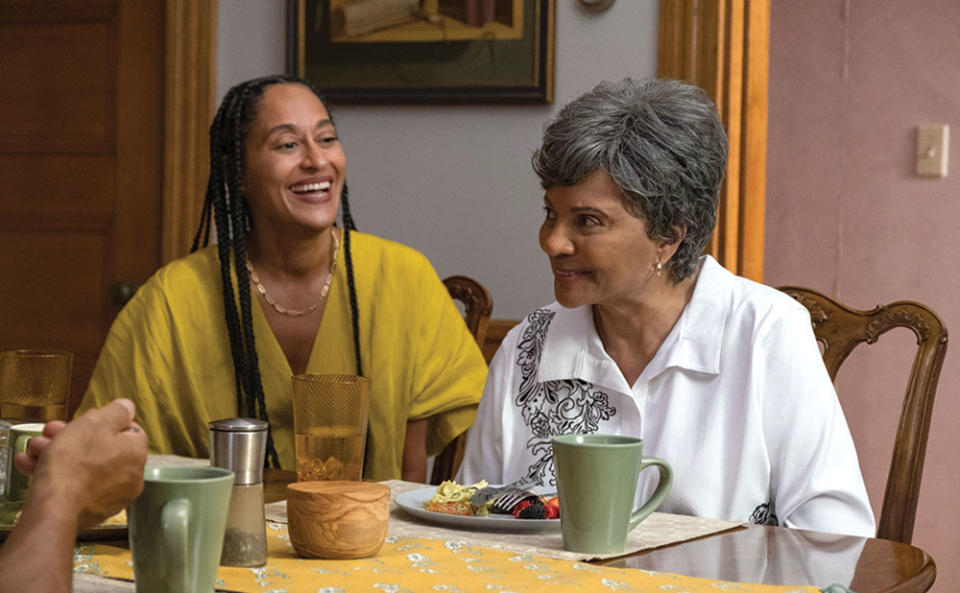 Tracee Ellis Ross (left) as Lisa and Leslie Uggams as Agnes — sister and mother, respectively, to Jeffrey Wright’s Monk Ellison — in the Orion comedy American Fiction.