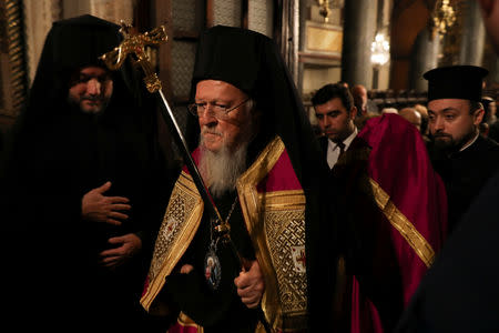 Greek Orthodox Ecumenical Patriarch Bartholomew of Constantinople leads a service at the Patriarchal Cathedral of St. George in Istanbul, Turkey, November 29, 2018. REUTERS/Huseyin Aldemir