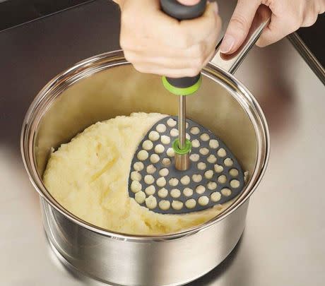 Swap the clunky metal masher for this space-saving silicone alternative