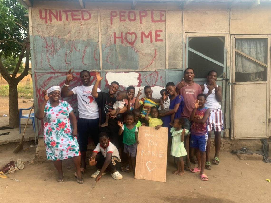 Orphans thanking Kyrie Irving at the United People Home Orphanage in Accra, Ghana.