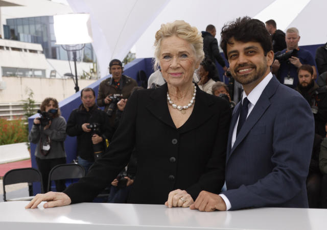 Liv Ullmann, left, and director Dheeraj Akolkar pose for photographers at the photo call for the television series 'Liv Ullmann: A Road Less Travelled' at the 76th international film festival, Cannes, southern France, Saturday, May 20, 2023. (Photo by Joel C Ryan/Invision/AP)