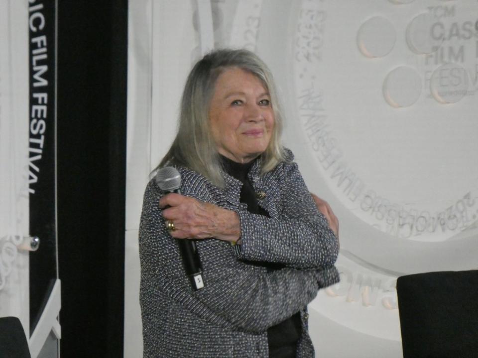 Angie Dickinson embraces the audience at the opening night of the TCM Classic Film Festival (Chris Willman/Variety)