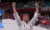 <p>Sandra Sanchez of Spain wins the first-ever Karate gold medal at Nippon Budokan on August 5.</p>