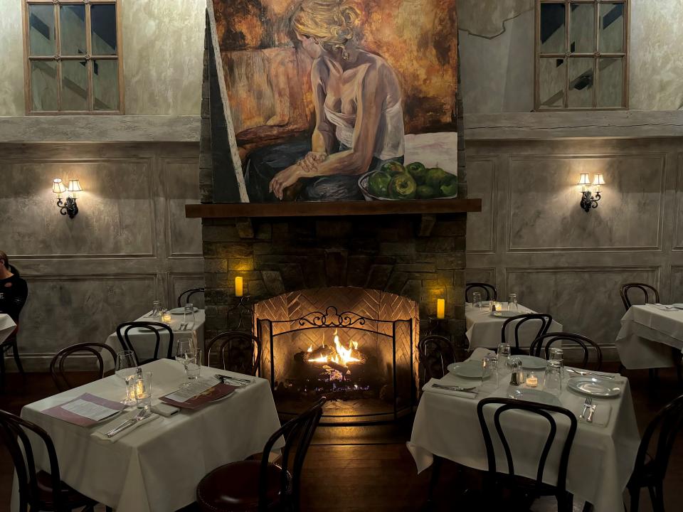 The fireplace at Zero Otto Nove in Tuckahoe. Photographed Nov. 2023