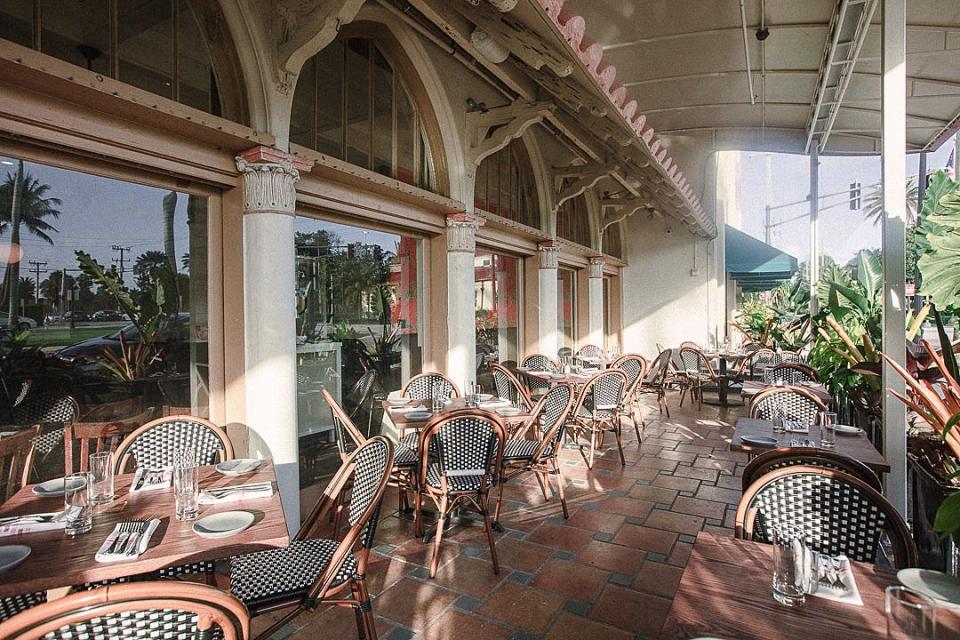 The covered outdoor patio at Almond.