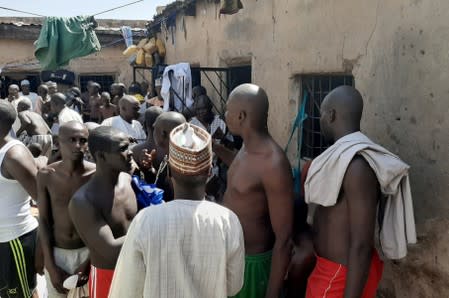 People are pictured after being rescued by police in Sabon Garin, in Daura local government area of Katsina state