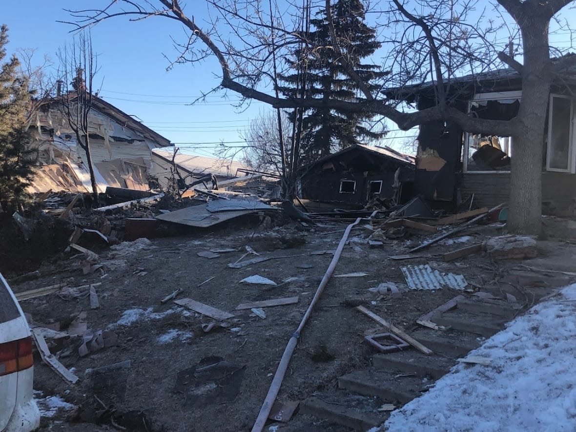 The blast was felt by firefighters almost a kilometre away.  (Colleen Underwood/CBC - image credit)