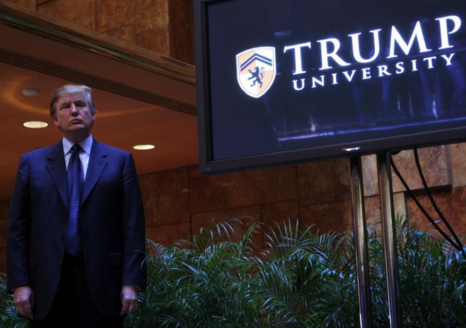 Donald Trump holds a media conference to announce the establishment of Trump University in New York City on May 23, 2005 (AFP Photo/Thos Robinson)