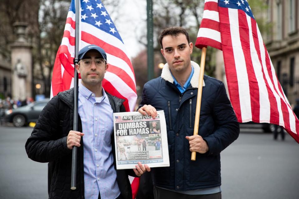 Baker, alongside his friend David Lederer (right), 22, and a few other Columbia students, attended the rally to see how truly bad it was after seeing a similar event take place in Michigan. Paige Kahn/NY Post