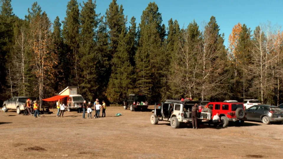 Miller said the search party meets at this staging area each morning before groups are sent out to different areas, roughly 45 kilometres north of Waiparous village