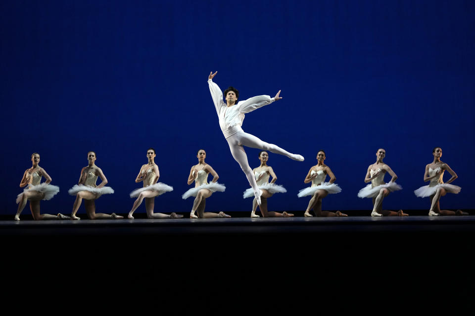 American Ballet Theater's principle dancer Herman Cornego rehearses for a performance at the Shanghai Grand Theater in Shanghai, Thursday, Nov. 2, 2023. The American national ballet company is returning to China for the first time in a decade for shows in Shanghai and Beijing in the latest sign strained relations between the United States and China are beginning to thaw. (AP Photo/Ng Han Guan)