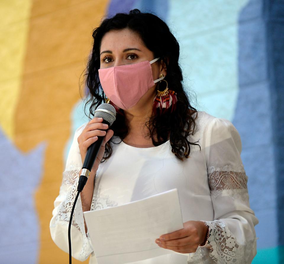 Gia Quinones, en el evento 'Familias Unidas/Families Belong Together' organizado por Alianza en la Iglesia Unitaria Universalista, el Sept. 27, 2020 en Spartanburg.