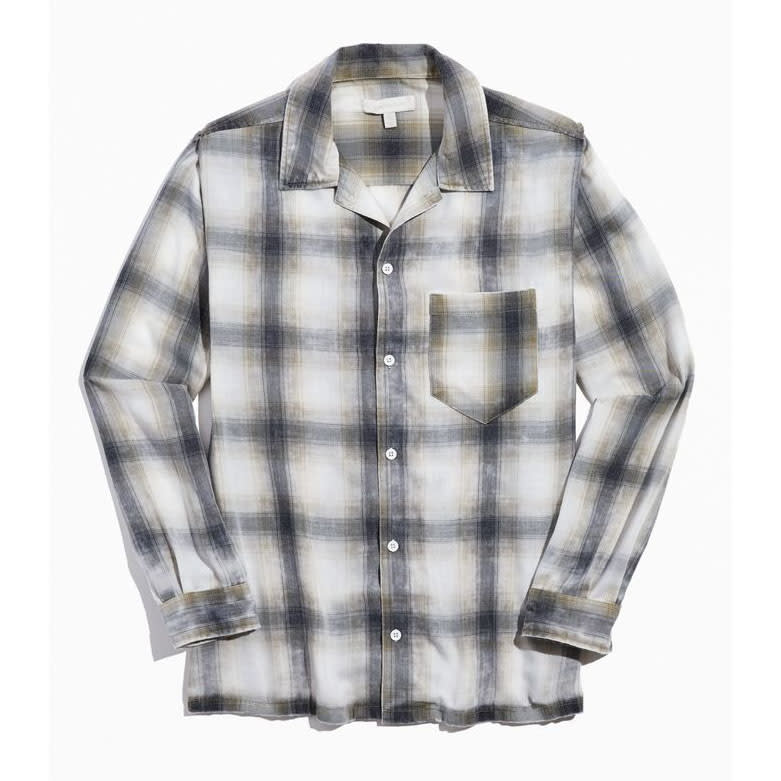 Standard Cloth Shadow Plaid Flannel Button-Down Shirt