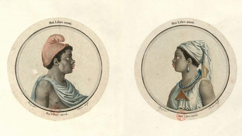 <div class="inline-image__caption"><p>(L) Print of a Free Man, Louis Darcis (French, died 1801), 1794, (R) Print of a Free Woman, Louis Darcis (French, died 1801), 1794</p></div> <div class="inline-image__credit">The Metropolitan Museum of Art</div>