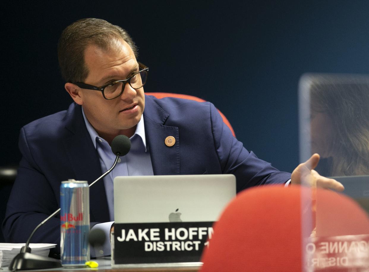 Rep. Jake Hoffman, R-Queen Creek, speaks during debate of HB 2898, a K-12 education bill, during the House Appropriations Committee hearing at the Arizona Capitol in Phoenix on May 25, 2021.