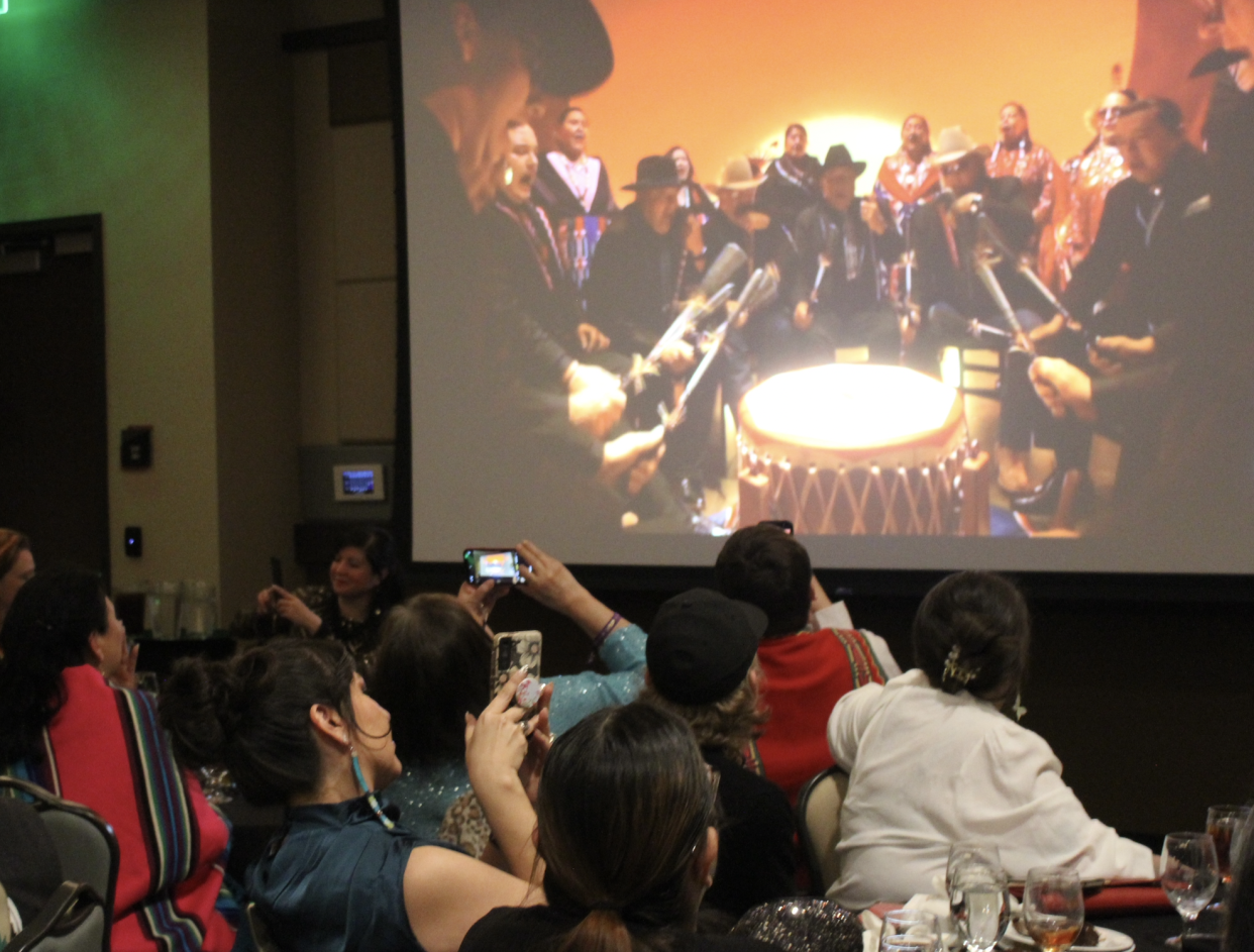 Osage Oscar Watch Party excited about performance by Scott George and Osage Tribal Singers at 96th Academy Awards. (Photo/Levi Rickert for Native News Online)