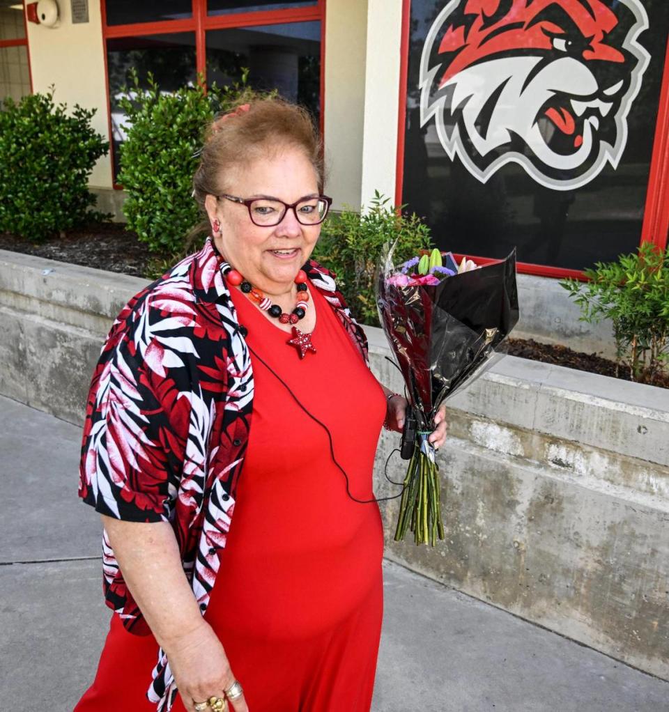 Sharon Lamb, a Clovis Unified teacher for 50 years and current kindergarten teacher at Red Bank Elementary, was honored with a special dedication in the school’s yearbook during a surprise presentation on Friday, June 2, 2023.