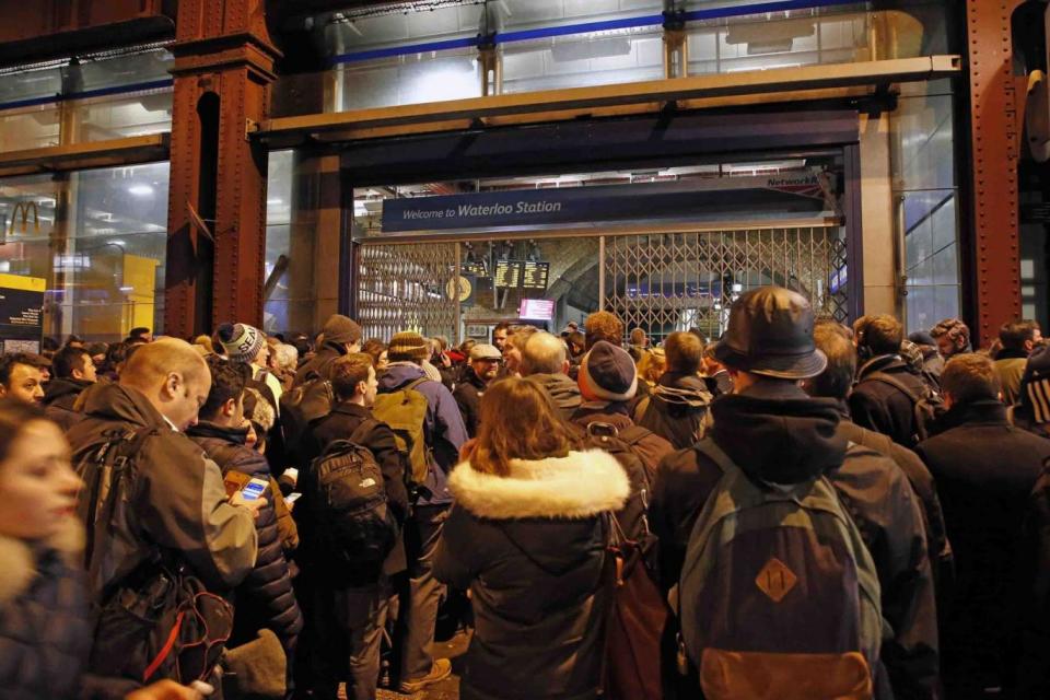 Passengers stuck outside in the cold after the station was shut to limit numbers. (Nigel Howard)