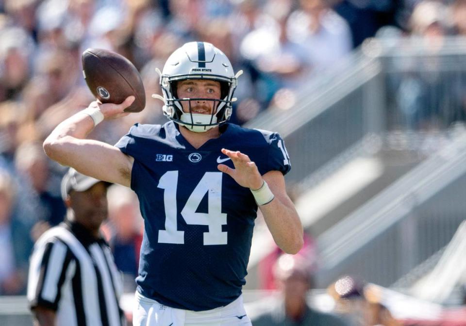 Penn State quarterback Sean Clifford makes a pass during the game against Central Michigan on Saturday, Sept. 24, 2022.