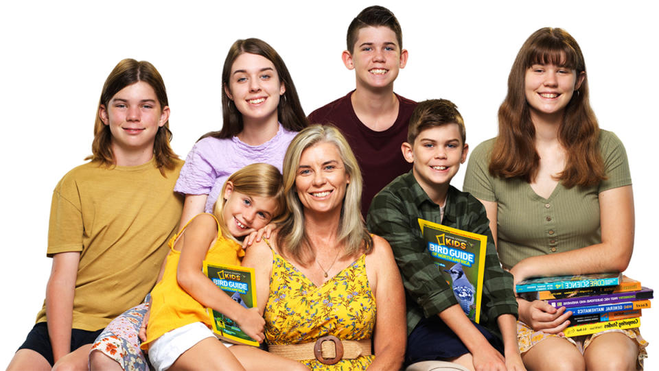 Parental Guidance Home-schooling parent, Deb and her six children. Photo: Channel Nine.