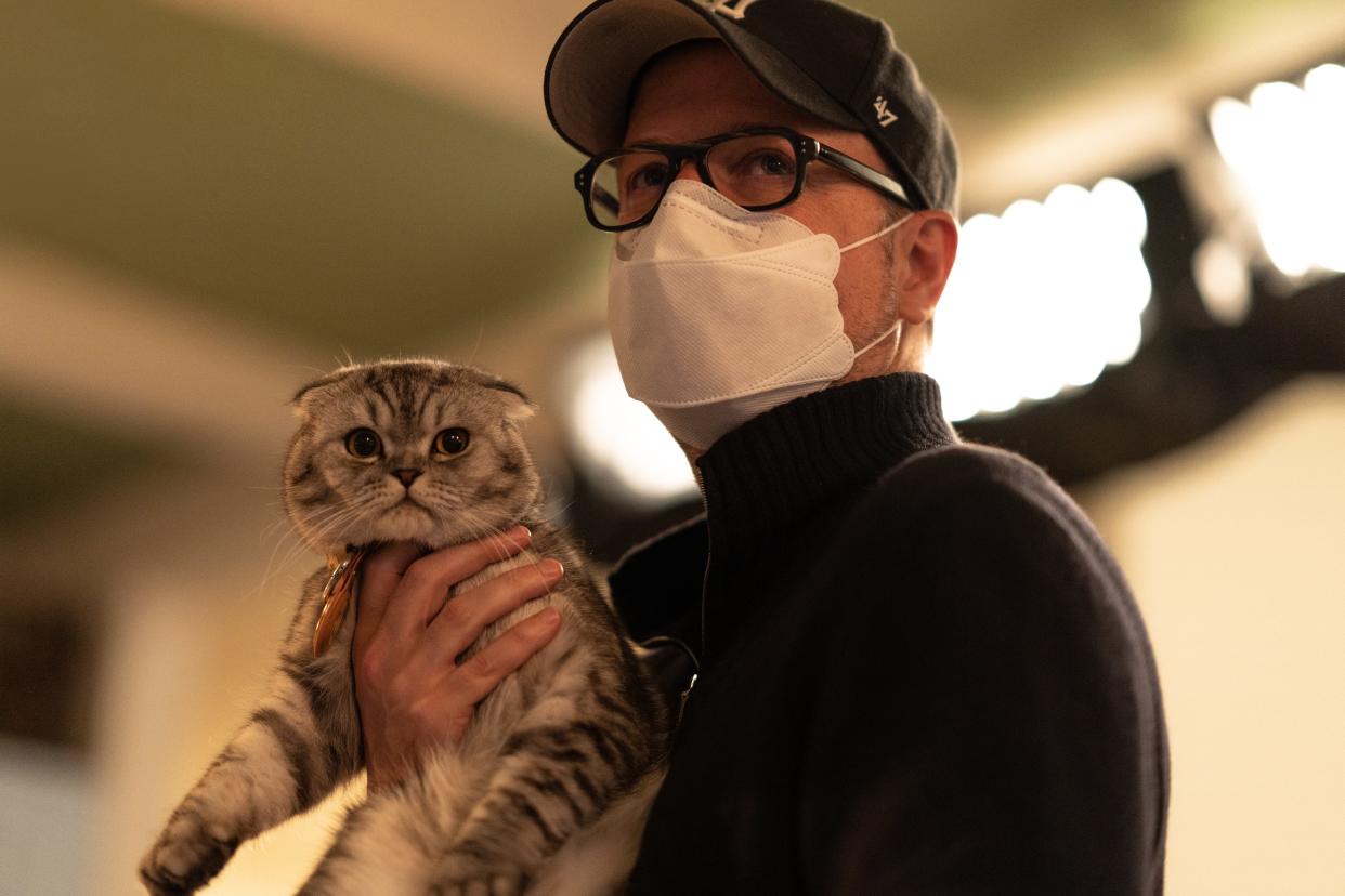 Chip the cat usually wasn't far from his owner, director Matthew Vaughn, on the set of "Argylle."