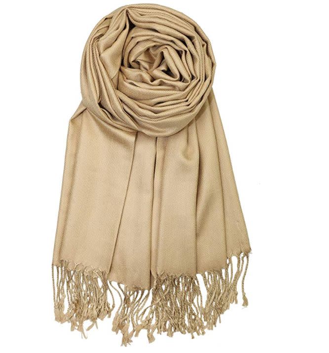 Keep warm with this oversized pashmina. Find it for $12 on <strong><a href="https://amzn.to/35Sy74h" target="_blank" rel="noopener noreferrer">Amazon</a></strong>.