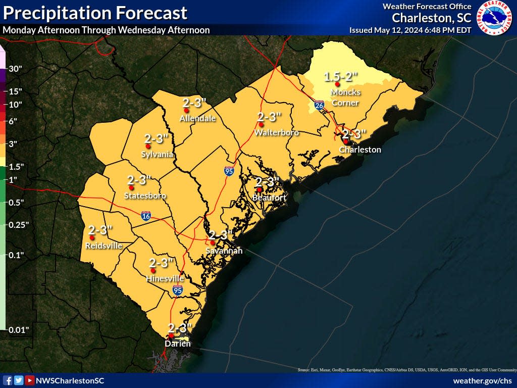 Heavy rain is expected in the Savannah area.